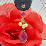 Maroon Teardrop Earrings Natural Stone 825 Gold Dangle Pearls Long 2.25" Photo 3