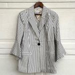 CAbi Womens Jacket White Blue Ticking Stripe Bell Sleeve Long Size 8 Photo 2