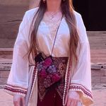 SheIn 🛍️ White v neck embellished lace short sleeve shirt Photo 6