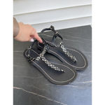 Audrey Brooke Audrey Brook women’s flat leather woven thong sandals braided black Sz 7 Photo 2