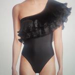 Milly  Black Pleated Organza One Piece Swimsuit Size M Photo 1
