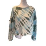 Lucky Brand Blue, White & Green Tie Dyed Cropped Long Sleeve Sweatshirt Large Photo 1
