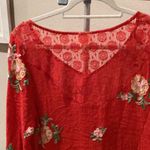 Fig and Flower Anthropologie Embroidered Red V Neck Long Sleeve Lace Back Top Size M Photo 1