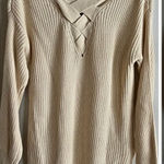Ryu Cream Ribbed Criss Cross Back Sweater M/L Long Sleeve Neutral Knit Photo 0