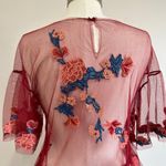 ZARA  Floral Embroidery Maroon Boho Mesh Peplum Blouse Size M Photo 4