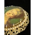 VTG Cameo Filigree Brooch West Germany Silver Tone Beaded Read Brown Photo 2