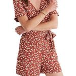 Madewell Wrap-Front Floral Print Daisy Field/Rust Orange Short Sleeve Romper Photo 0