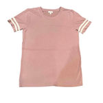 C Short‎ Sleeve Crew Neck Striped Trim Rose Pink T Photo 2