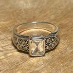 Sterling Silver Vintage Marcasite & White Topaz Dainty 925 Ring Photo 2
