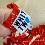 Anthropologie  Whit Two Off The Shoulder Red & White Banana Leaf Pattern Size XS Photo 5