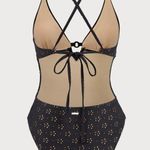 Berlook Black Floral Cutout One Piece Swimwear 48 Size XS Photo 4