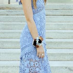 ASOS New Design Premium Lace Midi Dress With Ruffle Detail in Blue Size US 6 Photo 0