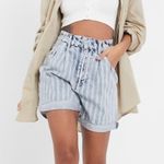 Free People  Dogtown Jean Shorts 26 Striped Cutoff Denim Frayed High Rise Cuffed Photo 0