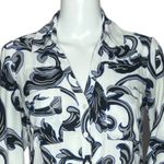 EXPRESS Shirt Womens Small Slim Fit Portofino White Blue Scroll Print Office Photo 4