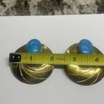 Pretty Gold Tone Brass Blue Stone Large Oversized Statement Clip On Earrings Photo 10