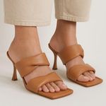 ALOHAS Camel Brown Twist Strip Heel Tan Size 9 Photo 0