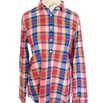 J CREW Womens Button down Shirt Sz Medium Boy fit Plaid Preppy Bohemian Western Photo 1