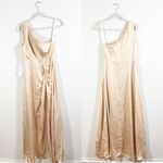 Azazie NWT  Brooke Gold A-Line One Shoulder Satin Bridesmaid Maxi Dress Size 8 Photo 3