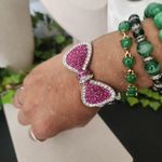 Silver with Pink and Clear CZ Bow Clamper Hinge Bling Bracelet Photo 5