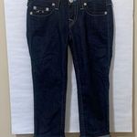 True Religion WLHJ58FE2 Americana Chain Dark Rinse Capri Jeans $209 EUC 28 Photo 1
