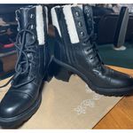 Marc Fisher  Black‎ Lansly Genuine Leather Fur Lined Combat Boots size 8.5 Photo 4