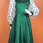 АОМЕІ Elegant Green Dress with Polka Dot Long Sleeves Size Large Photo 2