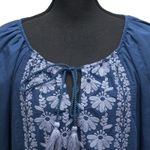 Sundance Catalog Embroidered Peasant Caspian Breeze Dress Size Medium Linen Bl Blue Photo 1