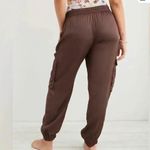 Aerie  NEW Large Chocolate Satin Cargo Jogger Pant Drawstring Waist Photo 2