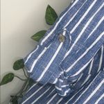 Anne Klein Linen Style Blue and White Shift T-Shirt Dress Striped Gold Accents Photo 2