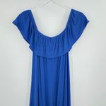 Slinky Brand  dress 1X off shoulder tiered ruffle hem shift stretch travel blue Photo 5