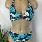 Mossimo Supply Co Mossimo Blue & Tan Print Embellished Bikini Swim Bathing Suit Set M Photo 0