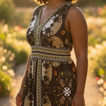 Dress Barn Womens Brown Paisley Print V-Neck Sleeveless Knee Length Dress Sz 14 # Photo 0