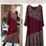 Soft Surroundings Merlot Aideen Mixed Print Long Sleeve Maxi Dress Photo 1