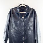 Olivaceous  Faux Leather Snap Button Down Shirt Oversized Black Medium / Large Photo 9