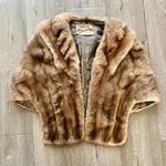 Luxury Mink Fur Pocket Wrap Shrug Shawl Stole Cape Mobwife Coat, Party, Wedding Tan Photo 0