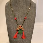 Handmade Brass Pearls Gemstones Ceramic Pendant Necklace Photo 0