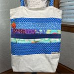 Boho Quilted And Stitched Canvas Art Deco Tote Bag Blue Photo 3