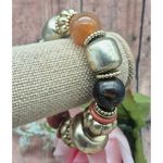 Chunky Lightweight Statement Stretch Bracelet Beaded Brushed Gold Tone Photo 1