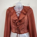 Milk & Honey Glitter Lace Up Ruffle Peasant Blouse Rust Red Side Zip Size Small Brown Photo 1
