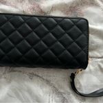 NWT Vegan Black quilted gold logo two zipper wristlet wallet, size 7”x4”, fall Photo 13