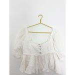Free People  Leave It To Me Top Babydoll Puff Sleeve Size Small White Boho Cotton Photo 3