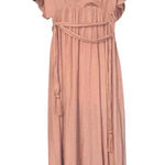 Mustard Seed Satin Maxi Dress Peach Side Slits Elastic Waist Lined Tassel Belt M Photo 0
