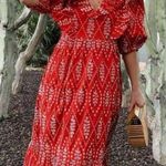 ZARA  Red Puff Sleeve Eyelet Embroidered Midi Ruffle Frill Dress Women’s Size‎ XS Photo 1
