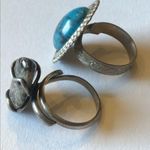 Vintage Silver Tone Turquoise & Stone Adjustable Rings Photo 2