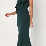 Lulus Grand Beauty Emerald Ruffled One Shoulder Mermaid Maxi Dress Formal S NWT Green Photo 2