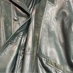 Vtg Laura Winston Women Double Breasted Green Genuine Leather Trench Coat Large Photo 13