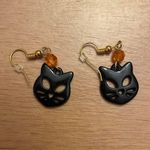 Womens Halloween 🎃 Black Cat Earrings with orange Bead Accents Photo 0