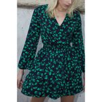 ASOS Subdued Emerald Leaf Floral Print Ruffle Tiered Flare Sleeve Dress Photo 1