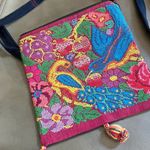 Vintage Boho Bird Floral Embroidered Crossbody Bag w/ Tassels Navy Strap Pink Photo 1