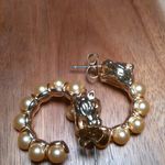 Golden Shell Pearl and Leopard Lock Goldtone Half Hoop Earrings Photo 4